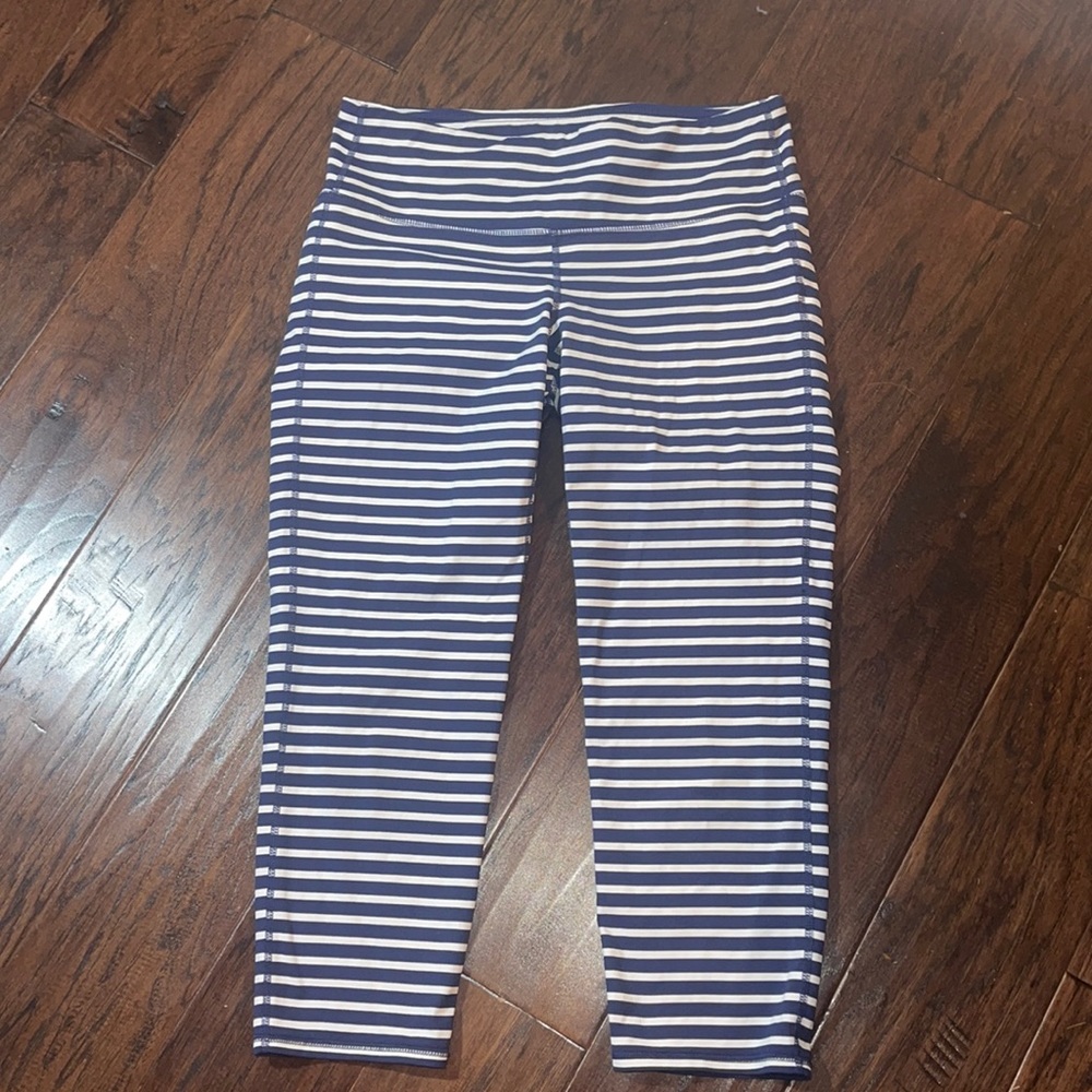 Athleta Navy and White Striped Crop Legging